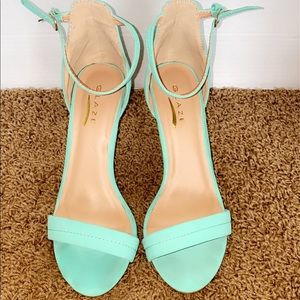 Teal open toe heels